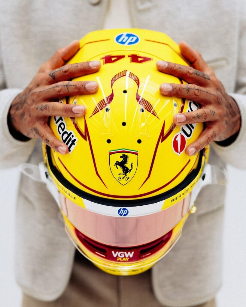 Lewis Hamilton Debuts New Ferrari Helmet, Honoring Racing Past