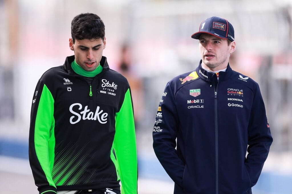 Verstappen Guides Rookie Bortoleto on Rainy Tyre Choice