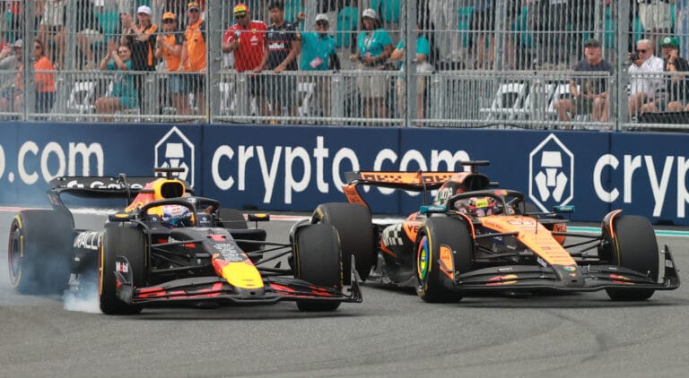 Verstappen y Norris chocan Piastri brilla en Miami GP
